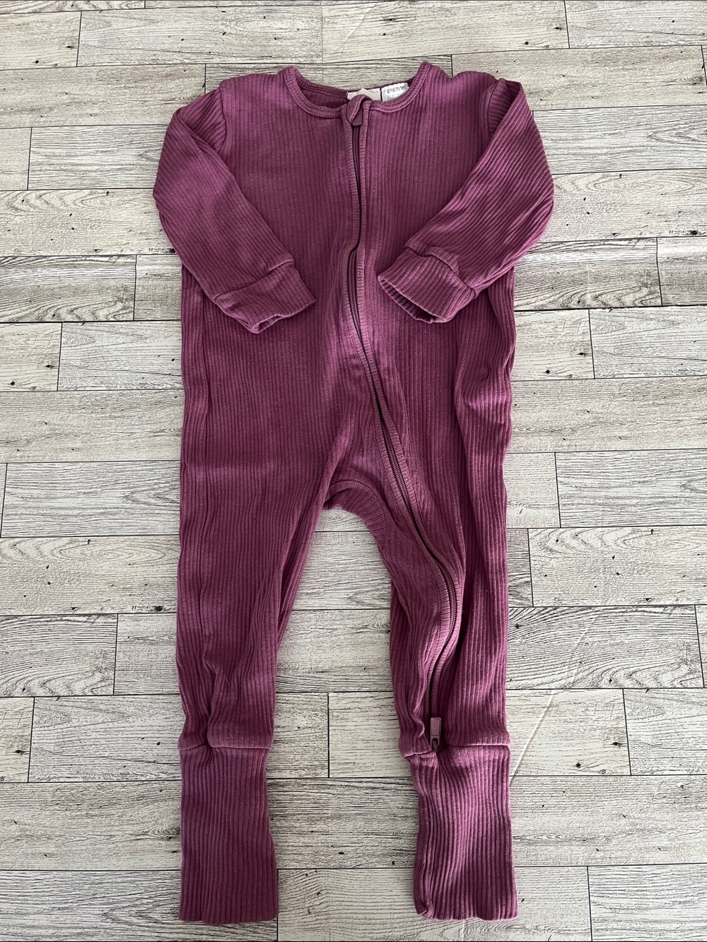 Jamie Kay Ribbed One-Piece Zip Footless Pajama in Plum, Size 1 Year (12 months)